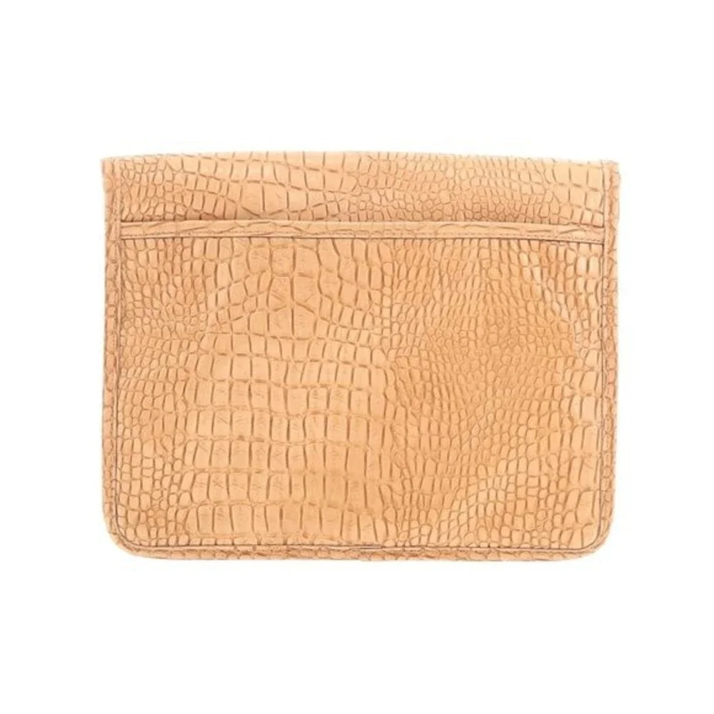 LIZ CLAIBORNE Tan Brown Envelope Clutch Faux Alligator / Crocodile Bag Handbag